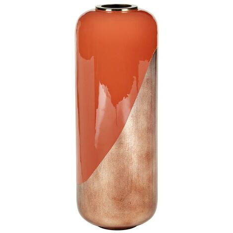  Vaso Grande D. 30 X H. 82 Cm In Metallo Smaltato Terracotta E Foglia Ramata - PERLIN