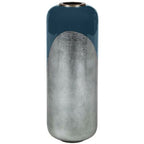  Vaso Grande D. 30 X H. 82 Cm In Metallo Smaltato Nero E Foglie Argento - PERLIN