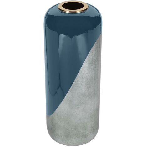  Vaso Grande D. 30 X H. 82 Cm In Metallo Smaltato Nero E Foglie Argento - PERLIN