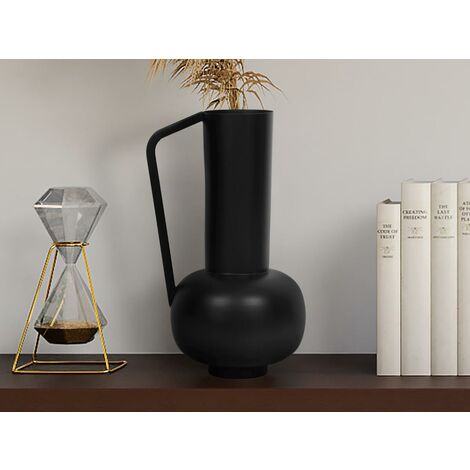 Vaso Con Manico D.15 X H.30 Cm In Metallo Nero - KAMELIA