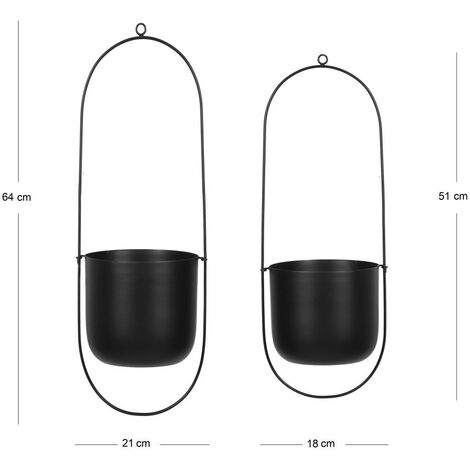  Portavaso Sospeso D. 18 X H.21 E D. 14 X H.19 Cm In Metallo Nero - Lotto Di 2 - PARIA