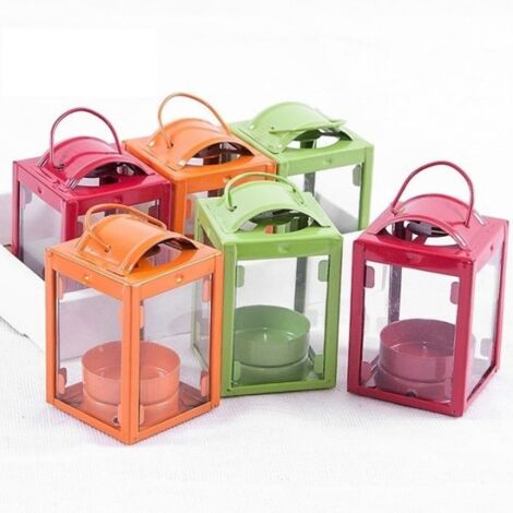  Trade Shop - Lanterna Portacandela Tealight Colorate In Metallo Per Decorazione Casa Giardino