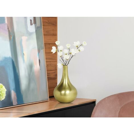  Vaso In Metallo Dorato H. 30 Cm Finitura Effetto Anticato - GIZEH