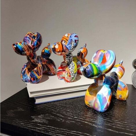 Grande Scultura Di Cani Con Palloncini Di Jeff Koons, Statue Artigianali In Resina Sculture Di Cani Con Palloncini Ufficio, Ornamenti Per Cani Con Palloncini Colorati Ornamenti Per Decorazioni Moderne