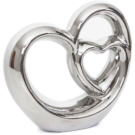 Nova Decorazione Soprammobile Cuori Intrecciati In Ceramica Colore Argento