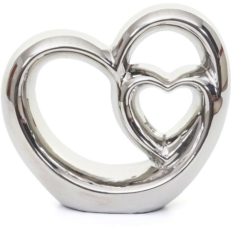 Nova Decorazione Soprammobile Cuori Intrecciati In Ceramica Colore Argento