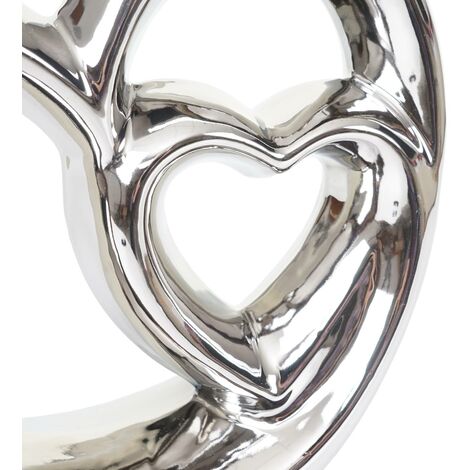 Nova Decorazione Soprammobile Cuori Intrecciati In Ceramica Colore Argento